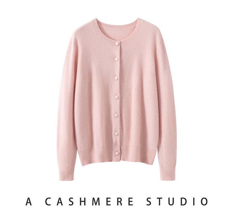 Kangsai Ni Women's 100% Pure Cashmere Round Neck Cardigan - Autumn/Winter Knit Sweater Jacket