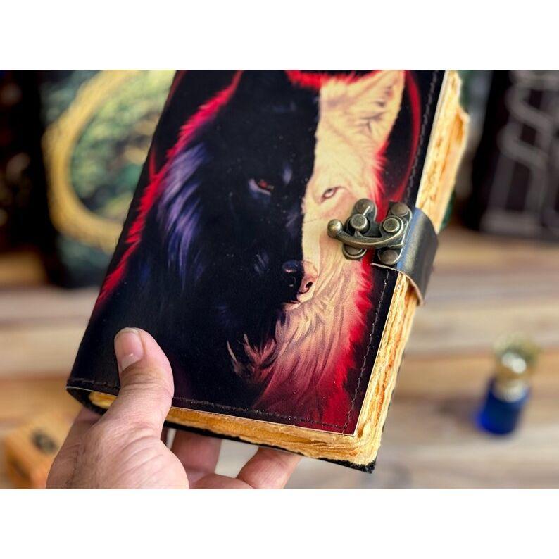 Wolf Handmade Leather Bound Journal Writing Notebook Diary Notepads for Men & Women Blank Antique Paper Poetry book crismas gift