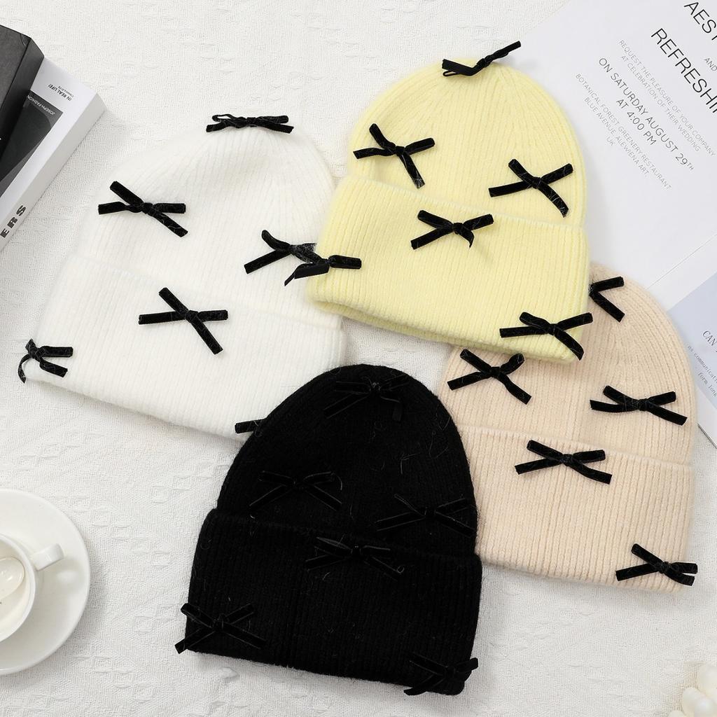 Luxury Rabbit Fur Knitted Hat Women Winter Warm Soft Bowknot Beanie For Women (elegant Solid Colors) | Cozy Fur Lined Baggy Cap