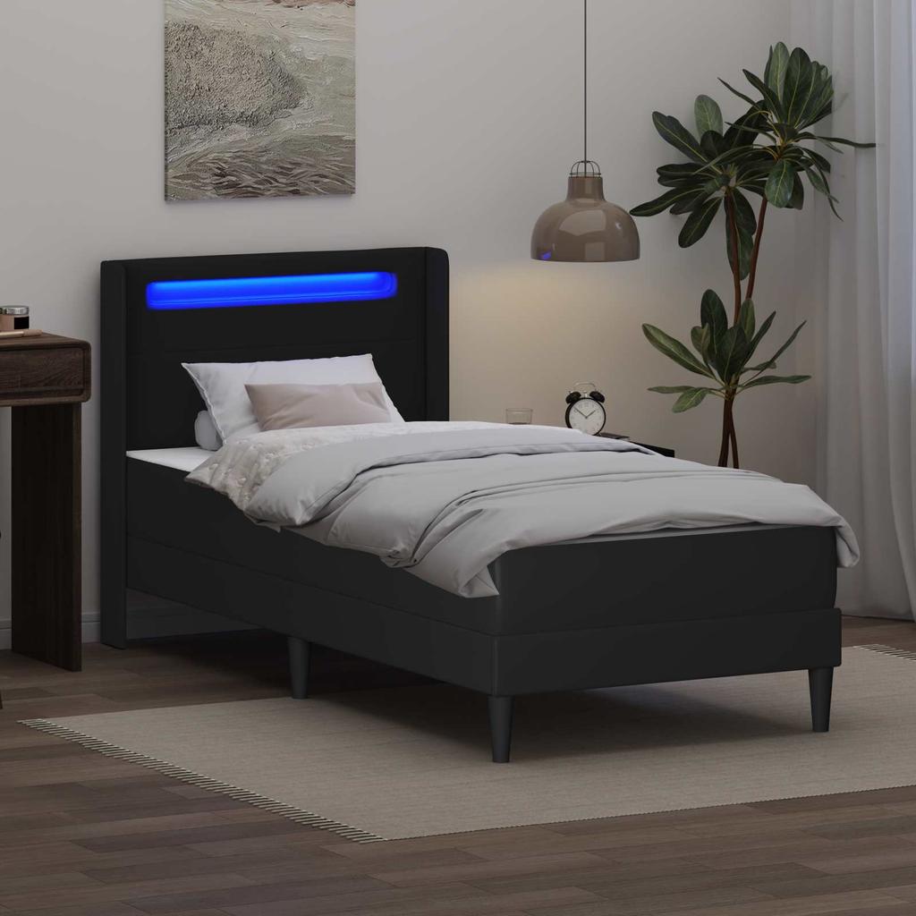 Bed Frame with Mattress Black 90 x 190 cm Faux Leather