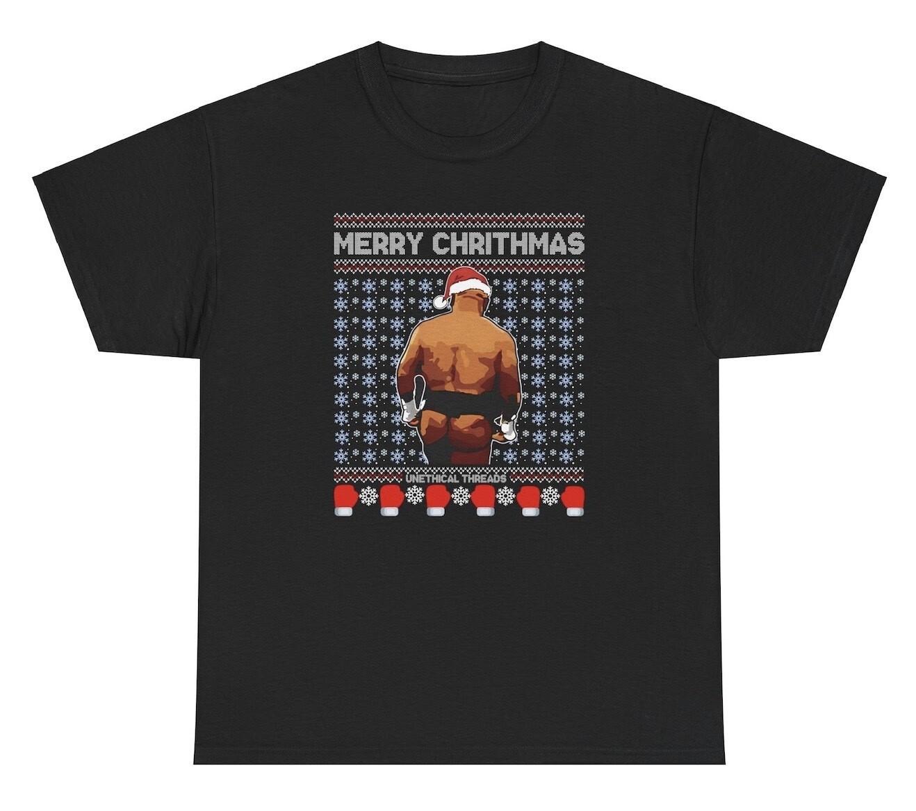 Merry Christmas T Shirt Funny Inappropriate Mike Tyson Butt Joke Meme Tee M
