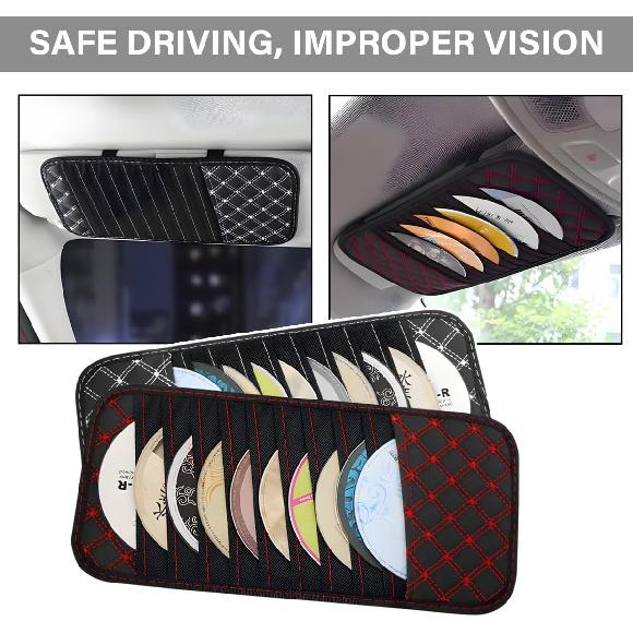 2PCS Car CD Visor Storage Cases, Sun Visor Organizer Disc Holder with 10 DVD Storage Sleeves, Vehicle Sunshade Anti-Scratch Leather CD Case Wallet