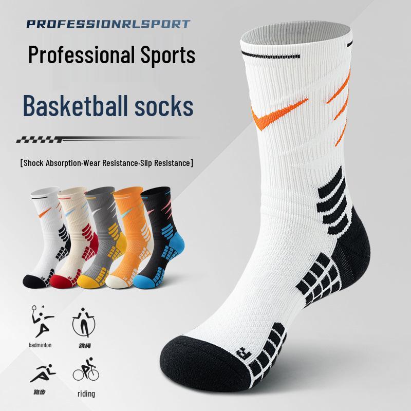 Men's Elite Long Tube Basketball Socks - Terry Bottom, Sweat-Absorbent, Odor-Resistant, Mid-Calf, High-Top Sports Running.