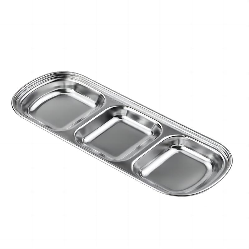 304 Stainless Steel 3-compartment Dip Tray Seasoning Sauce Seasoning Tray BBQ Restaurant Cutlery