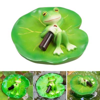 Figura de rana flotante Yousheng Garden Decoración de rana para estanque Rana borracha de resina Estatua tumbada sobre hoja de nenúfar para acuario estanque pecera