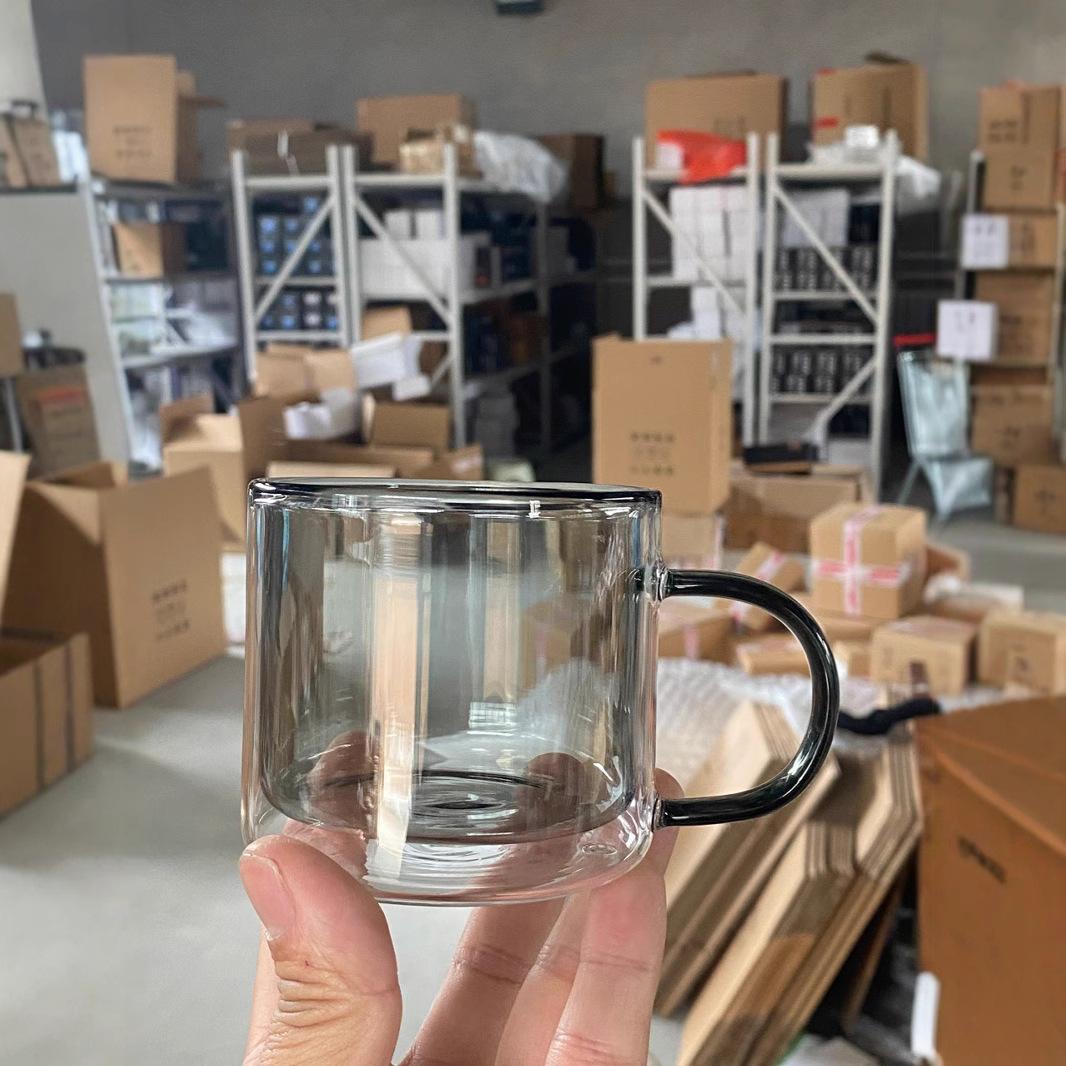 

New Nordic style double glass coffee cup blue-green hollow glass household water cup tea cup 201-300ml