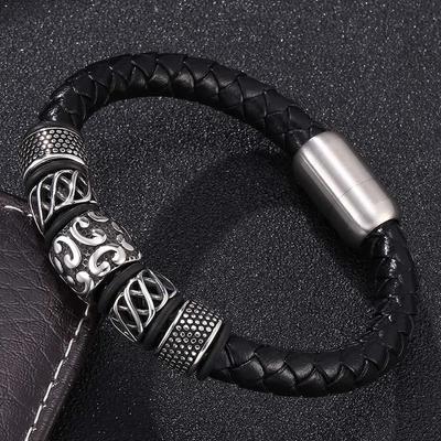 Europe Leather Handmade Bracelet For Men Vintage Stainless Steel Wristband Handband Gifts
