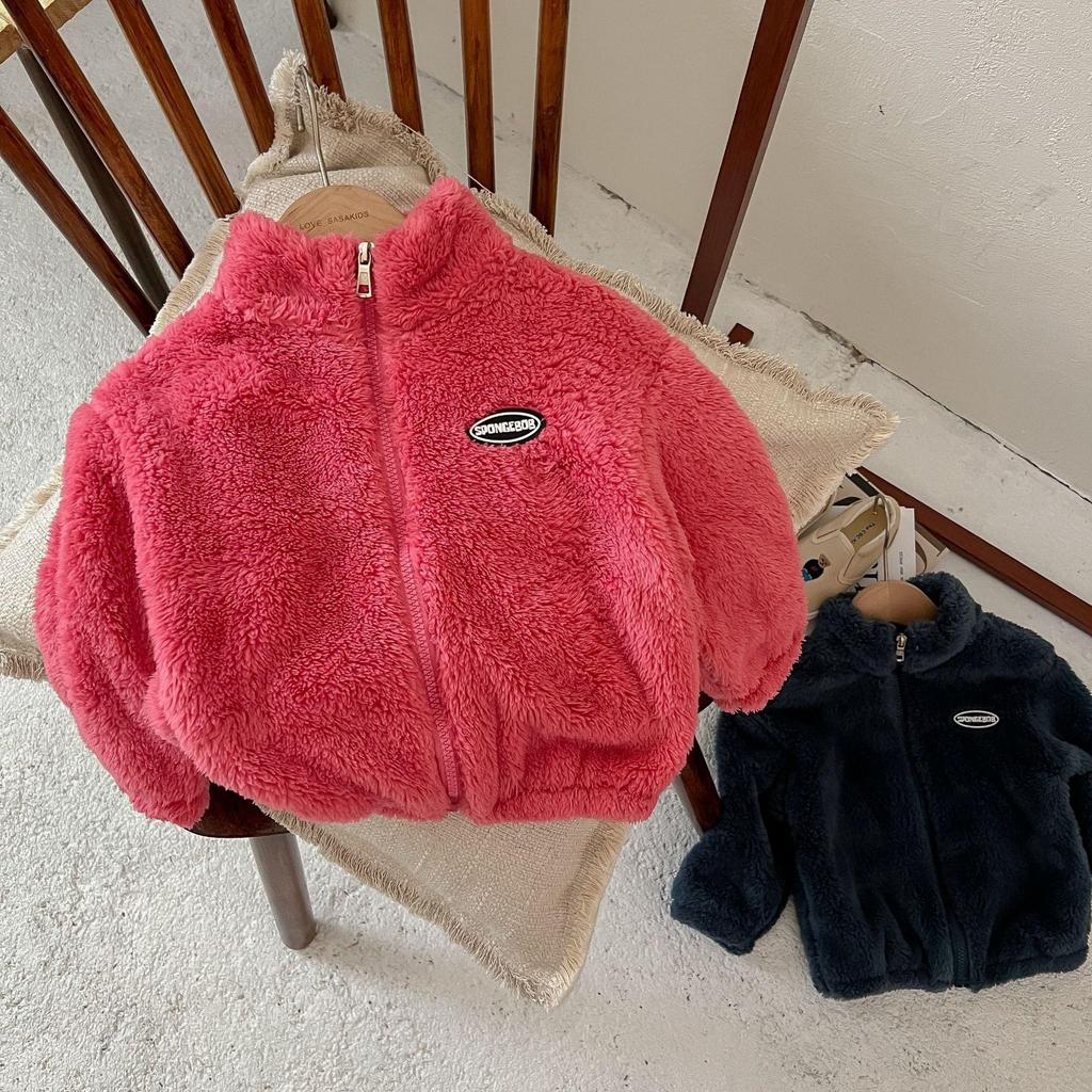 Children's Flannel Jacket: Colorful Coral Fleece, Solid Color, Fleece-Lined for Boys and Girls - Ideal for Autumn and Winter