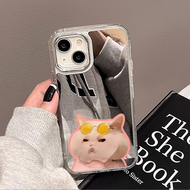 [Mask Cat] Mirror Surface Is Suitable for iPhone17 Mobile Phone Case 16pro Electroplating Button Apple 15 All-inclusive 14