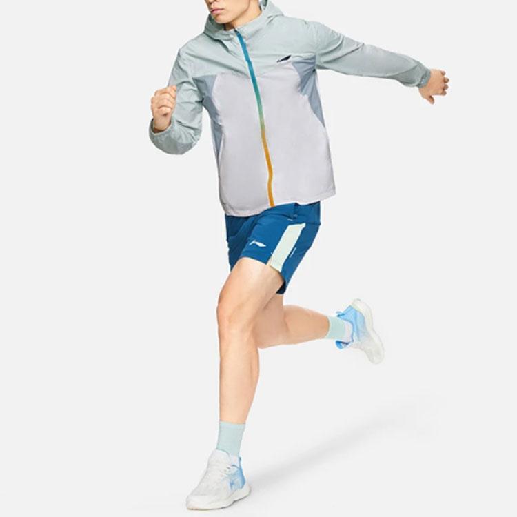 Li Ning Running Series Logo Color Block Packable Hooded Sports Jacket Men Jackets Light-Blue AFDS365-8