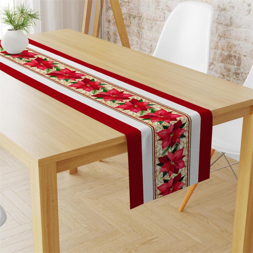 Festive Christmas Table Runner with Holiday Print Linen Table Cover for Home Decor