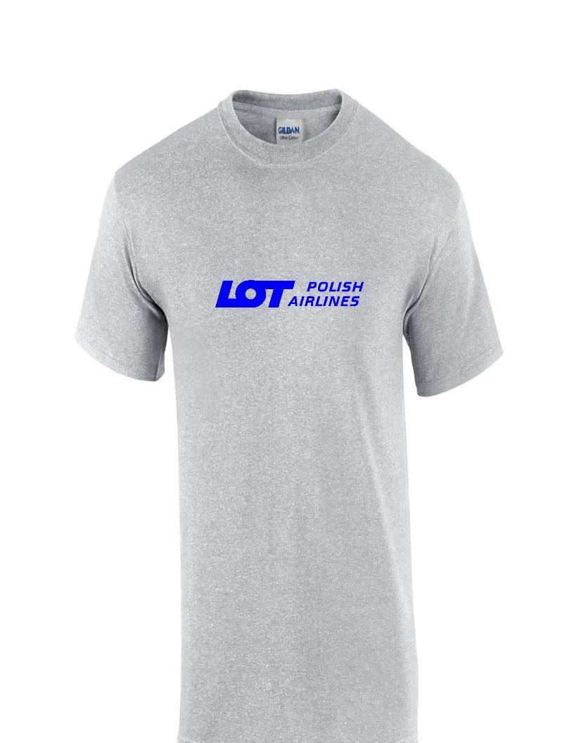 LOT Polish Airlines Blue Logo Aviation Sport Gray Cotton T-Shirt S