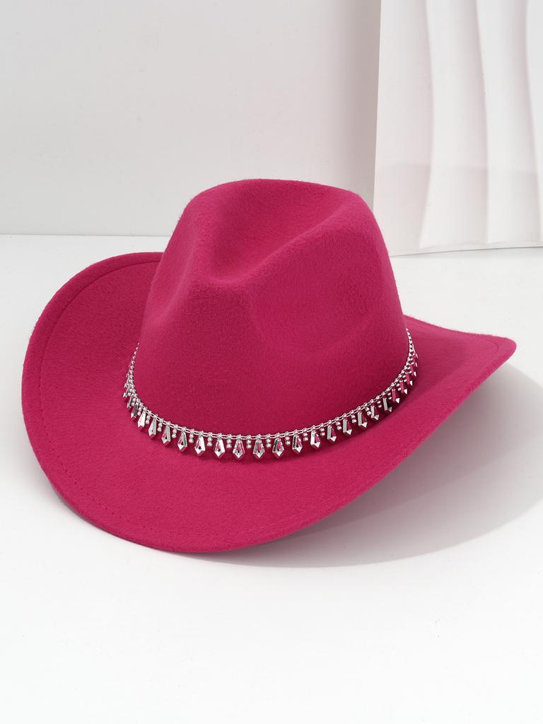 Men's and Women's Western Cowboy Hat Simple, Rhombus Sword Rhinestone Hat Ladies Decorative Hat, Felt Top Hat