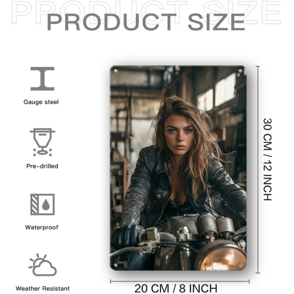 Vintage Motorcycle Metal Sign for Women - 8x12 Inch Pre-Drilled Decor for Home Bar Garage Cafe Club - Durable Motorcycle Accesso