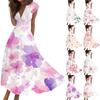 Women's Long Casual Dress Summer Short-Sleeve V-Neck Waist Retraction Printed Dress