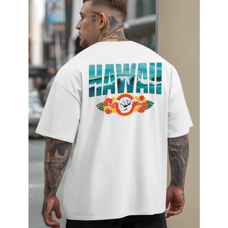 

European sizes Hawaii Summer Outdoor Sports and Casual Large-size Short-sleeved T-shirts, Men s Trendy Fashion Prints, Loose Base Shirts 2XL белый