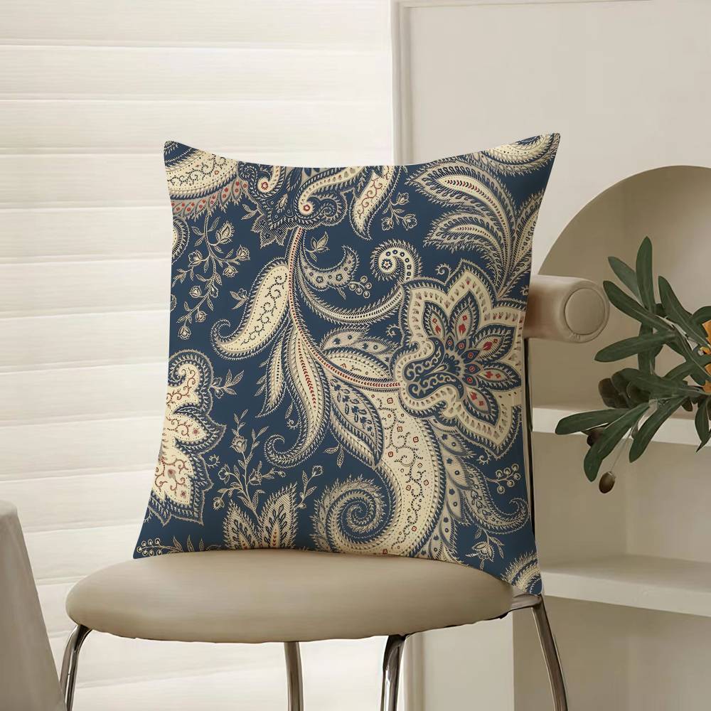 Cashew Nut Flower Pattern Natural Etro Pillow Case Comfort Sofa Bed Silky elegant Invisible zipper Decorative cushion cover