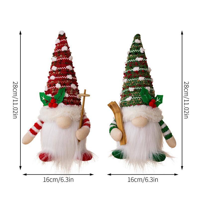 2024 Christmas Doll Sled Elf Ski Gnome with Led Light Christmas Decorations for Home Xmas 2024 New Year 28cm