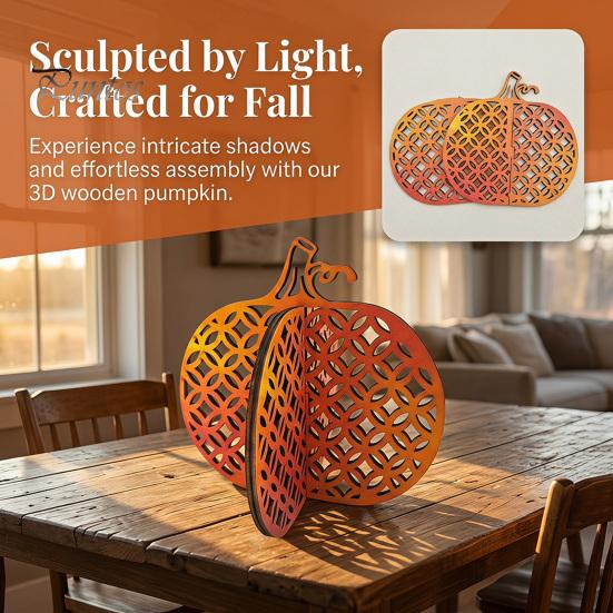 Decorative Wooden Pumpkin Figures Thanksgiving Decor, Vintage Striped Hollow Carved Ornament Rustic Fall Home Decor for Party, Table Centerpiece,