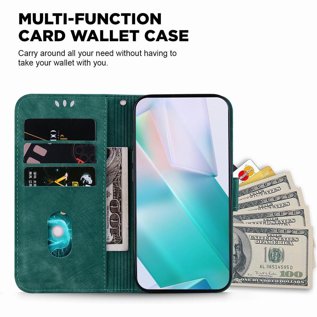 Zelený roztomilý kreslený malý tygr vzor peněženka PU kožené pouzdro s pro iPhone Samsung Umidigi Infinix TECNO...Vhodné pro více než 900 modelů telefonů