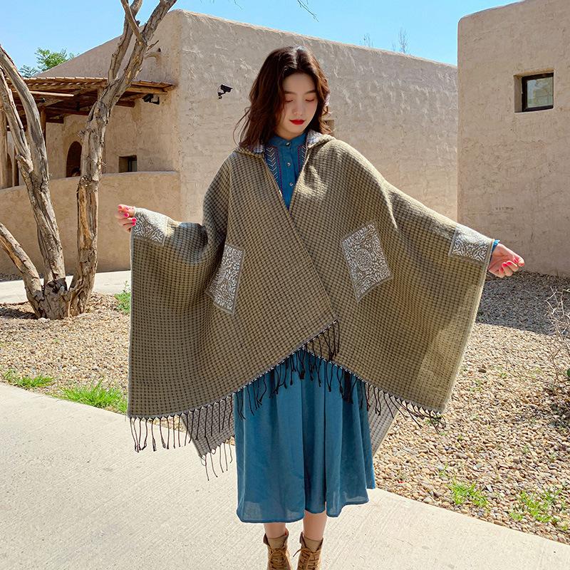Travel large shawl women's imitation cashmere with double-sided cape geometric pattern fringe air-conditioning room cape summer