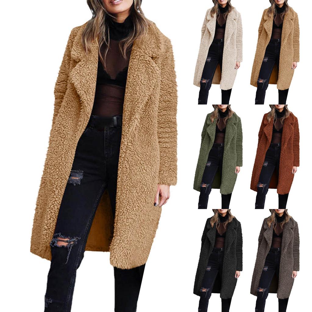 Women's Long-sleeved Warm Plush Jacket With A Lapel
