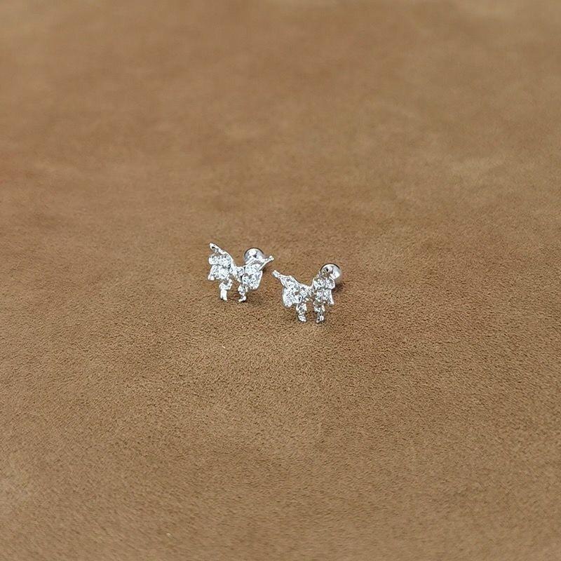 Silver Molten Lava Butterfly Stud Earrings - Screw-on High-quality Pierced Earrings with No Need To Remove The Jewelry