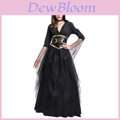 Elegantes schwarzes Hexenkleid für Damen, perfekt für Halloween-Cosplay und Rollenspiele