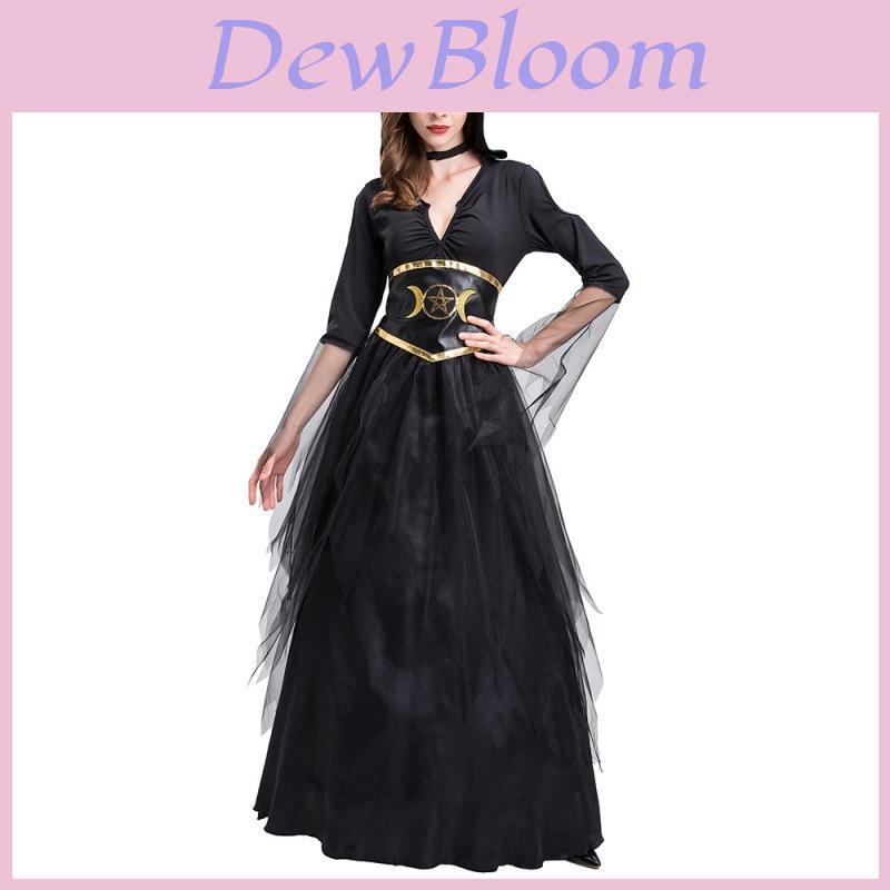 Elegant Black Witch Long Dress For Women Perfect For Halloween Cosplay And Role Play