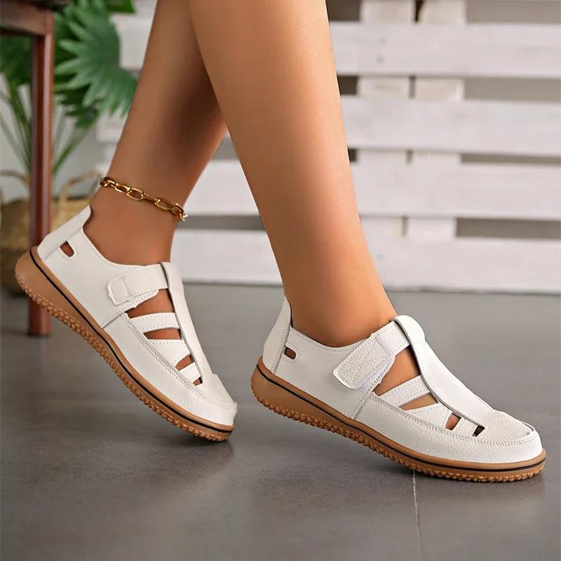 Fashion Fashion Hollow Wrap Toe Spring Summer Sandals Women Hook Loop Big Size 43 Flats Sandels Soft Bottom Comfortable Beach Zapatos
