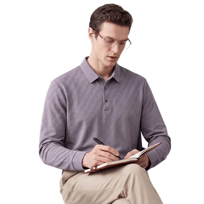 SHANSHAN Men's Elastic Long-Sleeve Polo Shirt