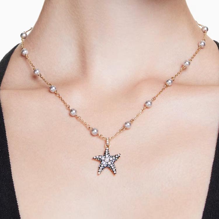 Swarovski Idyllia Starfish Pendant Imitation Crystal Gold-Toned Imitation Pearl Necklace Unisex Necklace 5684116