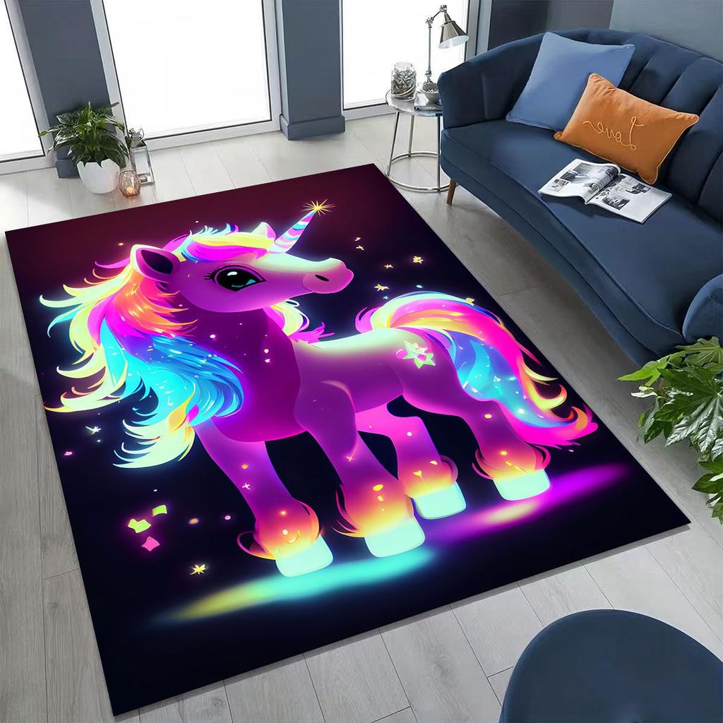 Cartoon Rainbow Unicorn Elves Girl Gift Rug for Bedroom Living Room Sofa Home Doormat Decor, Large Kid Play Non-slip Floor Mat