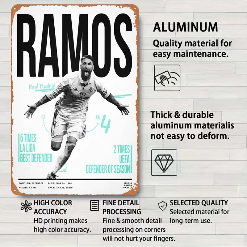 Sergio Ramos Metal Sign Sports Poster Room Decoration Man Cave Vintage Tinplate Sign Plaque for Wall Art Decoration Retro Home
