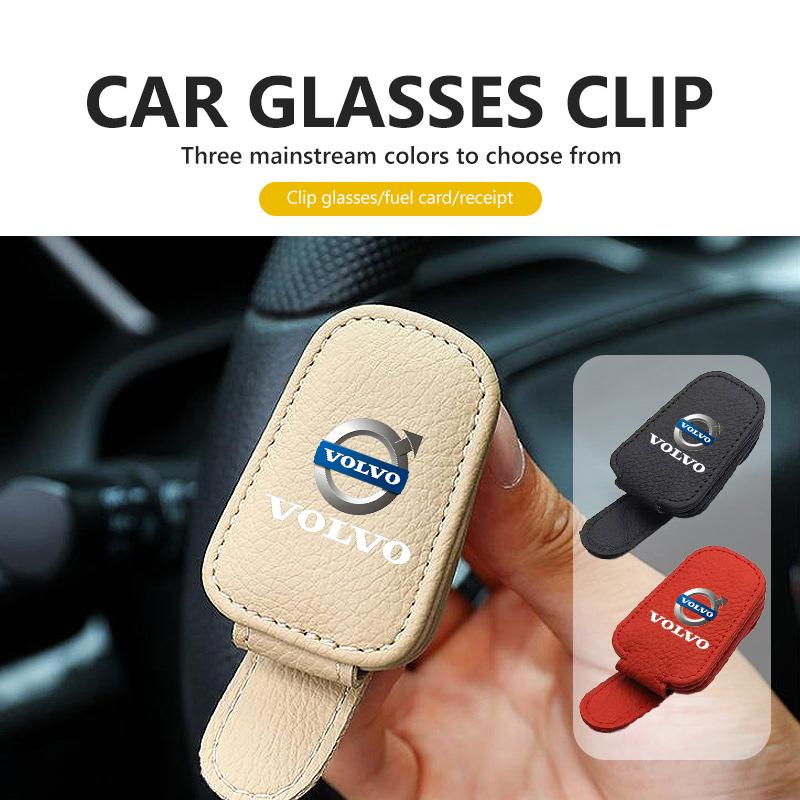 rdgfj9 For Volvo Car Magnetic Leather Eyeglass Holder Multifunctional Interior Accessories V60 V90 S60 S80 S90 C30 XC40 XC60 XC70 XC90