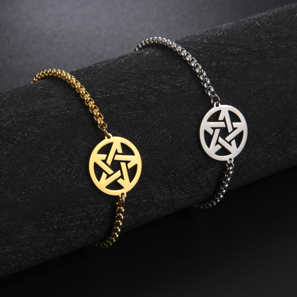 Pentacle Couple Bracelet on Hand for Women Men Stainless Steel Star Pentagram Jewelry Gold Box Chain Bracelets Gift