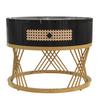 End Table 2 In 1 Round Coffee Made of MDF Side with A Marble Tabletop and Plastic Rattan Sofa Drawers Solid Wood Handles Gold-Colored Iron Legs. 70