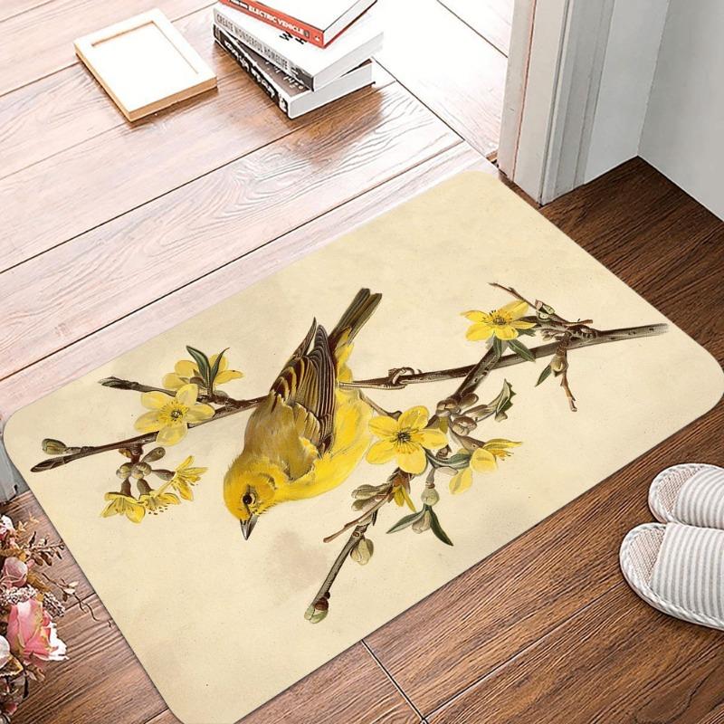 Vintage Hummingbird Printing Non-Slip Small Rug Waterproof Easy To Clean Floor Mat for Indoor Outdoor Use Durable Home Decorate