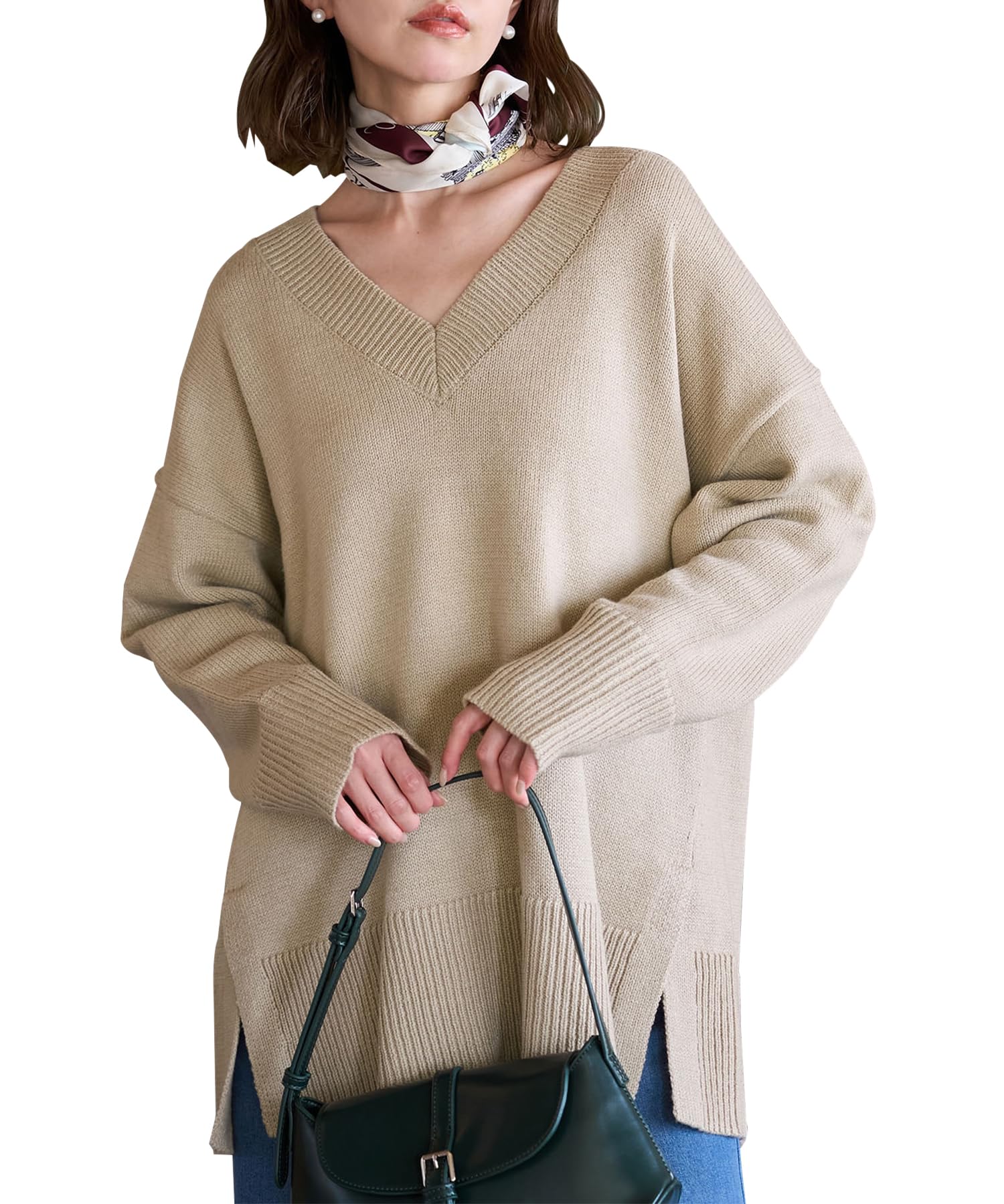 

ROPE PICNIC Knit Pullover Knit Beige [WEB Exclusive] Mid-Gauge V-Neck Pullover/Anti-Static/Machine Washable, Women s, GDM64010, (27)