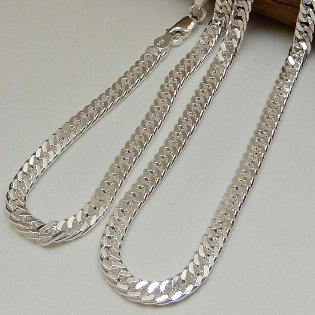 Sterling Silver 925 Cuban Link Thick Double Cuban Silver Thick Necklace Thick Cuban Link Chain Cuban Silver Chain [100-point market] Necklace, Men's