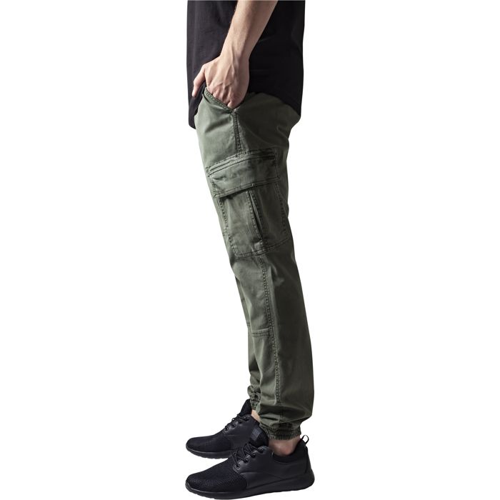 Cargo Pants - URBAN CLASSICS - Washed Cargo Twill - Olive Color - Standard Size - Men