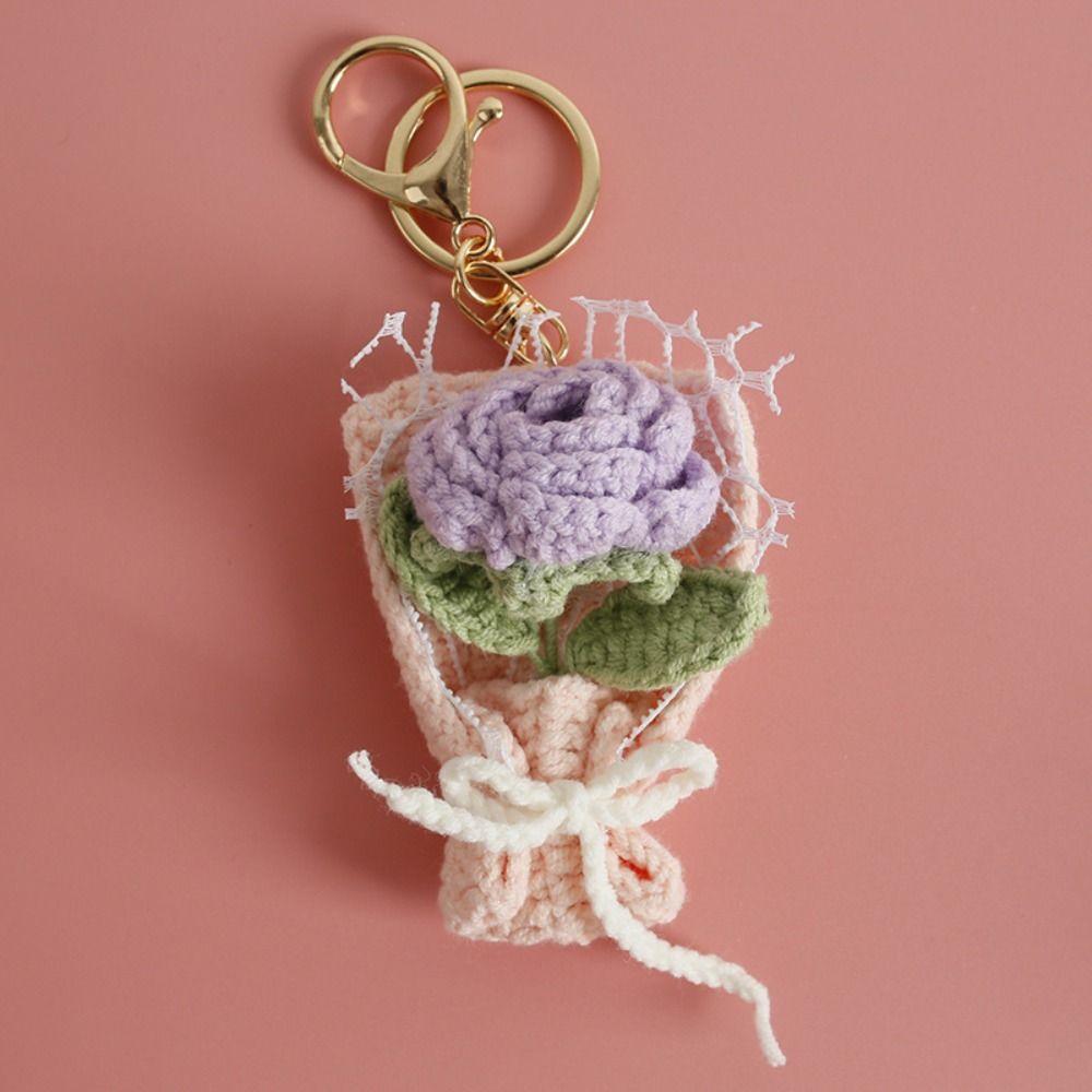 Flower Keyrings Crochet Keyrings Handmaking Bouquet Keychain Creative Knitted Flowers Backpack