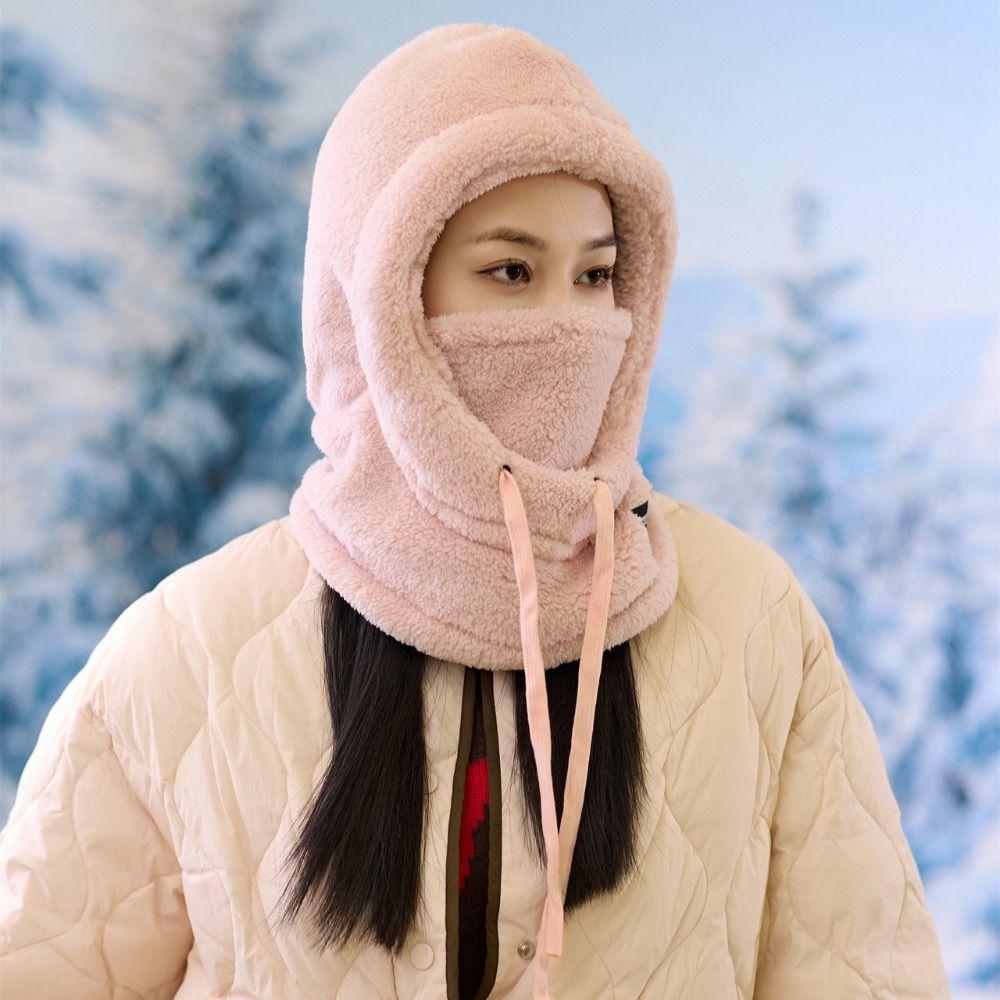 Casual Plush Winter Balaclava Windproof Thermal Scarf Ski Mask Hat Winter Warm Solid Color Pullover Cap