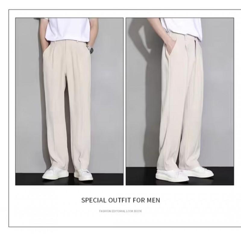Size Mens Loose Straight Leg Dress Pants Solid Color Thin Trousers