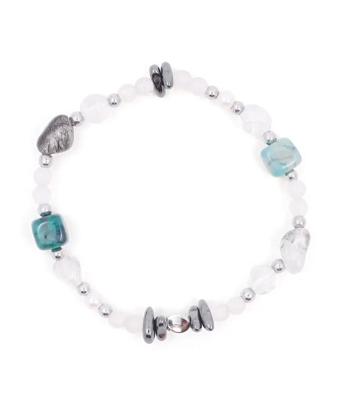 Green Stone & Clear Quartz Mix Natural Bracelet (PLT-BR-096_WT)