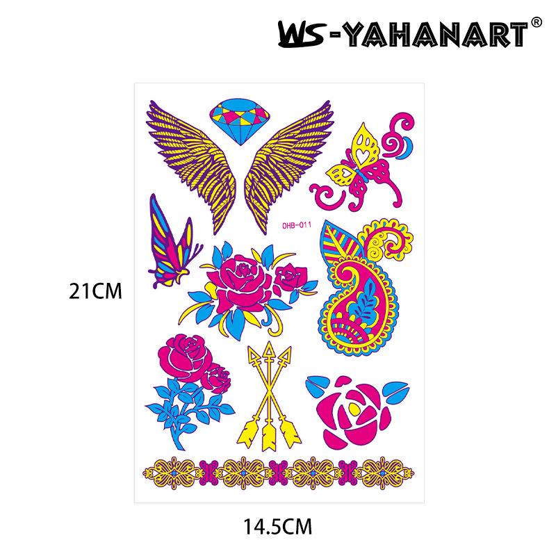 Creative Fluorescent Butterfly Face Tattoo Sticker Nightclub Bar Rose Sticker Flower Arm Waterproof Eco-Friendly Tattoo Sticker