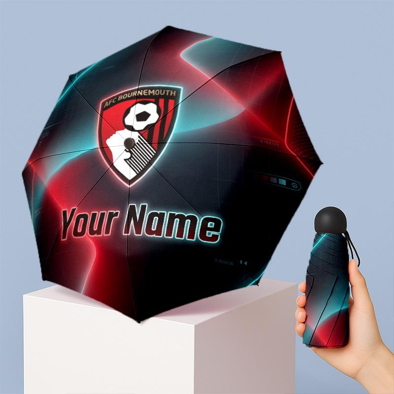 Bournemouth Football Manual Five Fold 8 Rib Umbrella Support Custom Text, Lightweight Travel Umbrella