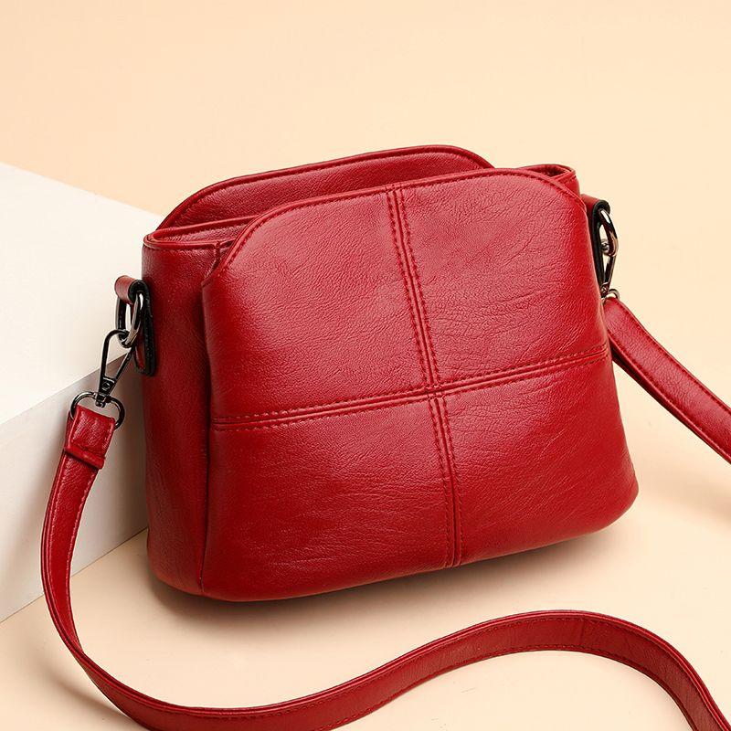 New women's bag fashion bucket bag multi-layer versatile Korean version middle-aged mother bag soft leather women's shoulder bag messenger bag