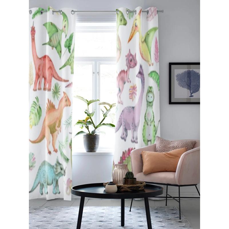 Мультяшные акварельные динозавры оконная занавеска для детской комнаты домашние жалюзи — фото 3