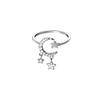 Sweet Minimalist 925 Silver Star Moon Ring with Diamond Flowers Simple Light Luxury Jewelry for Women